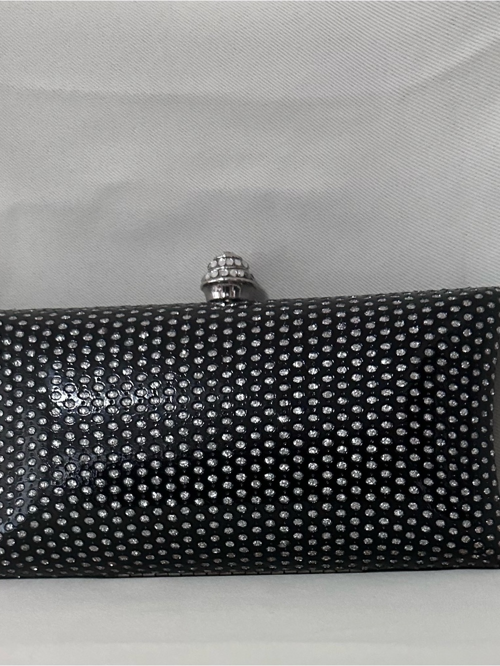Macy's Black Rhinestone Embellished Evening Clutch with Silver Accents
